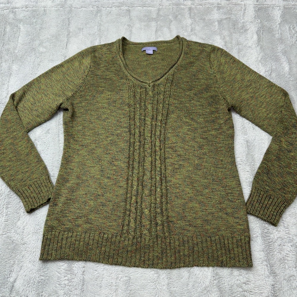 Laura Scott Sweater Women's  Knit Green Long Sleeve Cable Knit Center X‎  Large